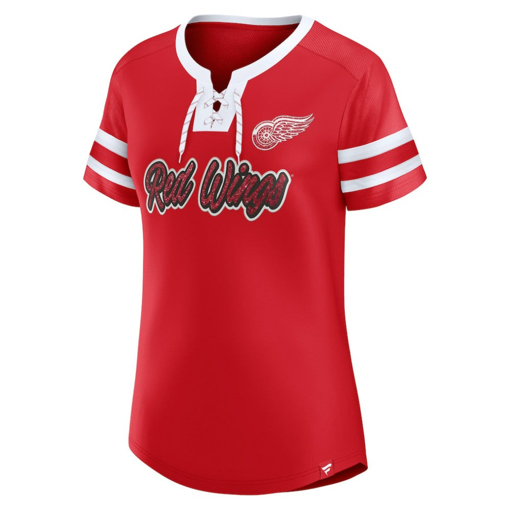 Detroit Red Wings - Fanatics Women's Iconic Athena Lace-Up T-Shirt Red