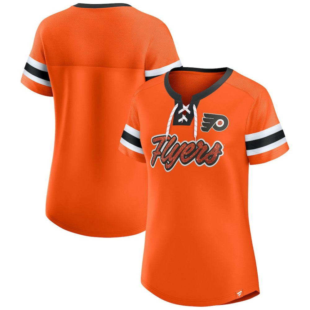 Philadelphia Flyers - Fanatics Women's Iconic Athena Lace-Up T-Shirt Orange