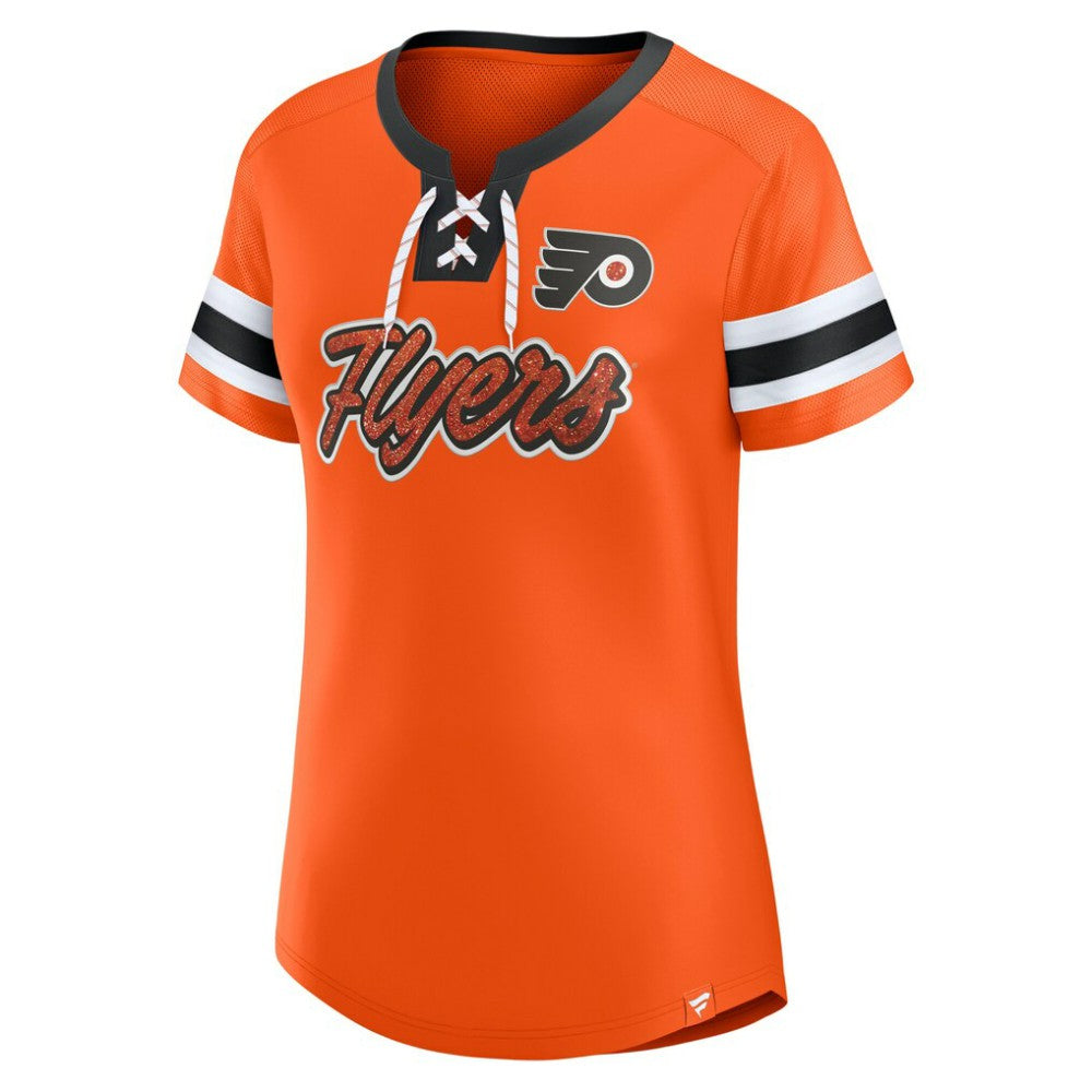 Philadelphia Flyers - Fanatics Women's Iconic Athena Lace-Up T-Shirt Orange