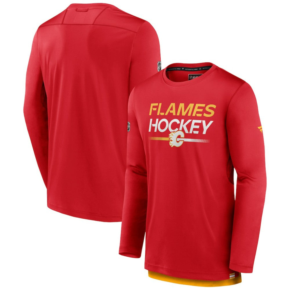 Calgary Flames - Fanatics Authentic Pro Tech Long Sleeve T-Shirt Red