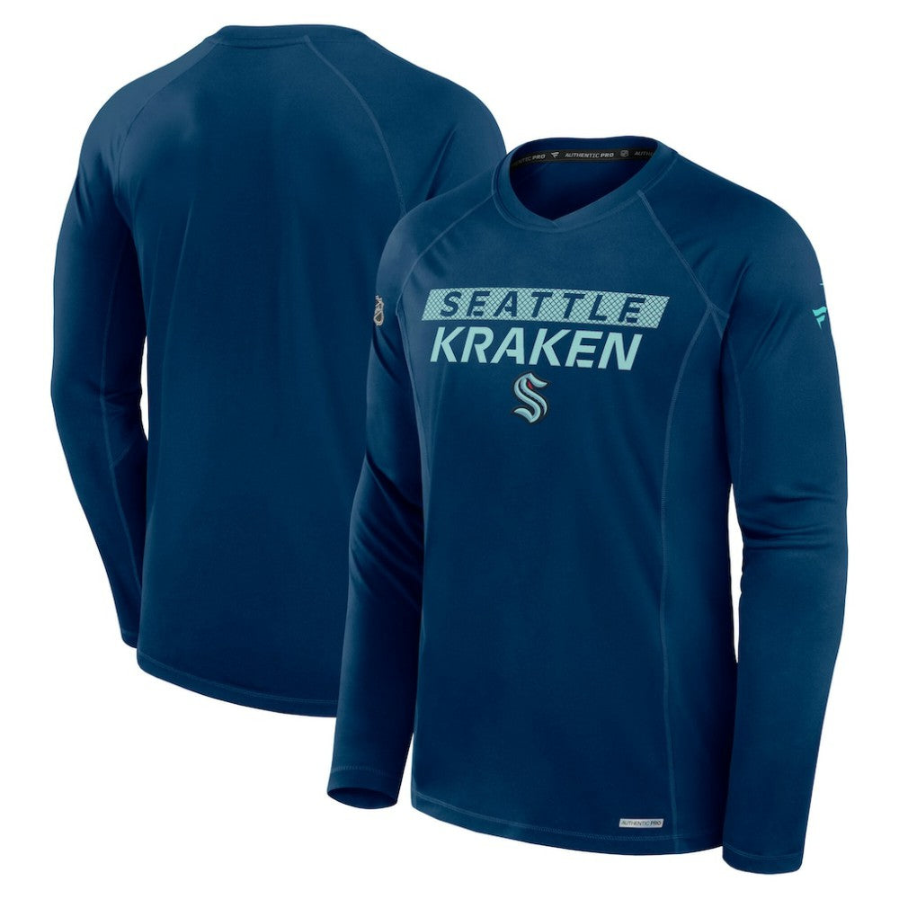 Seattle Kraken Fanatics Authentic Pro Rink Tech Raglan Long Sleeve T-Shirt Deep Sea Blue