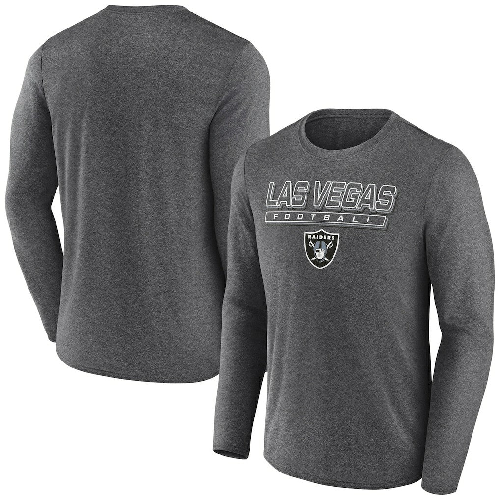 Las Vegas Raiders Fundamentals Long Sleeve T-Shirt Heather Charcoal - Fanatics