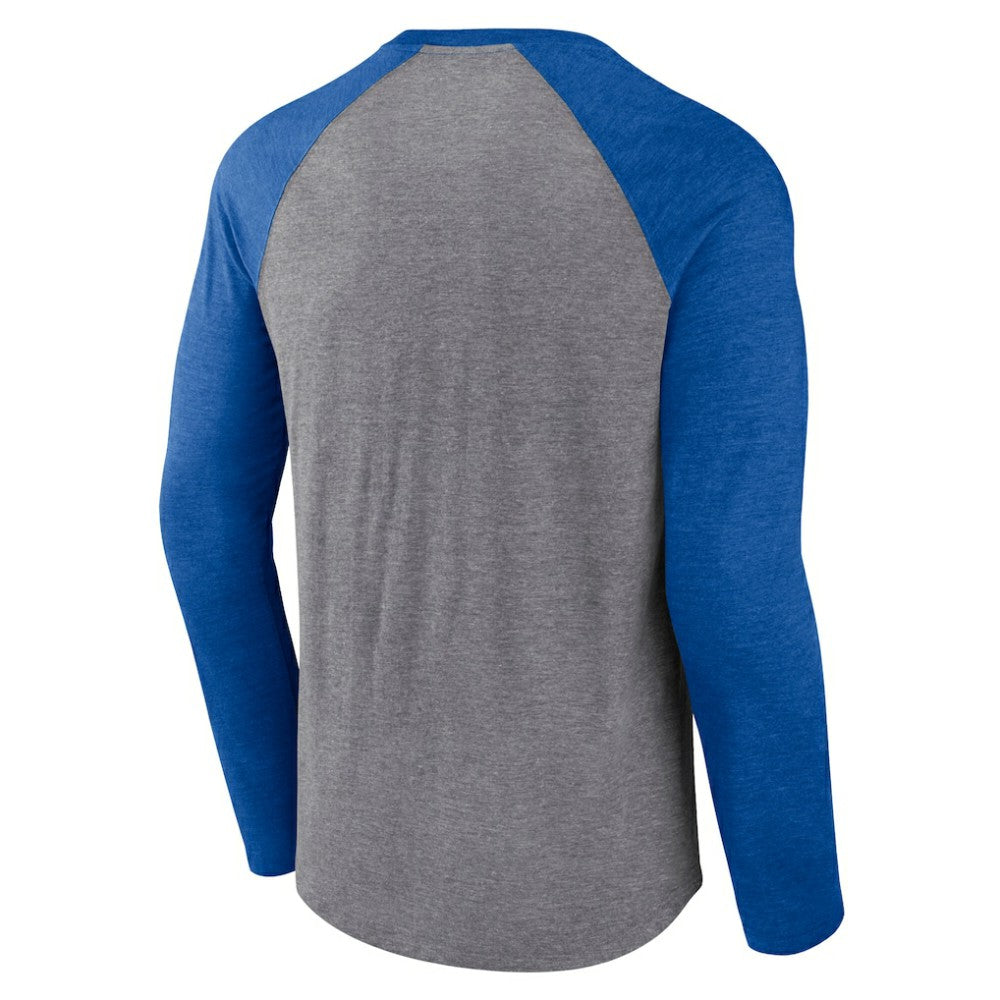St. Louis Blues - Fanatics Goal Crease Raglan Tri-Blend Long Sleeve T-Shirt Heather Gray/Heather Blue