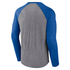 St. Louis Blues - Fanatics Goal Crease Raglan Tri-Blend Long Sleeve T-Shirt Heather Gray/Heather Blue