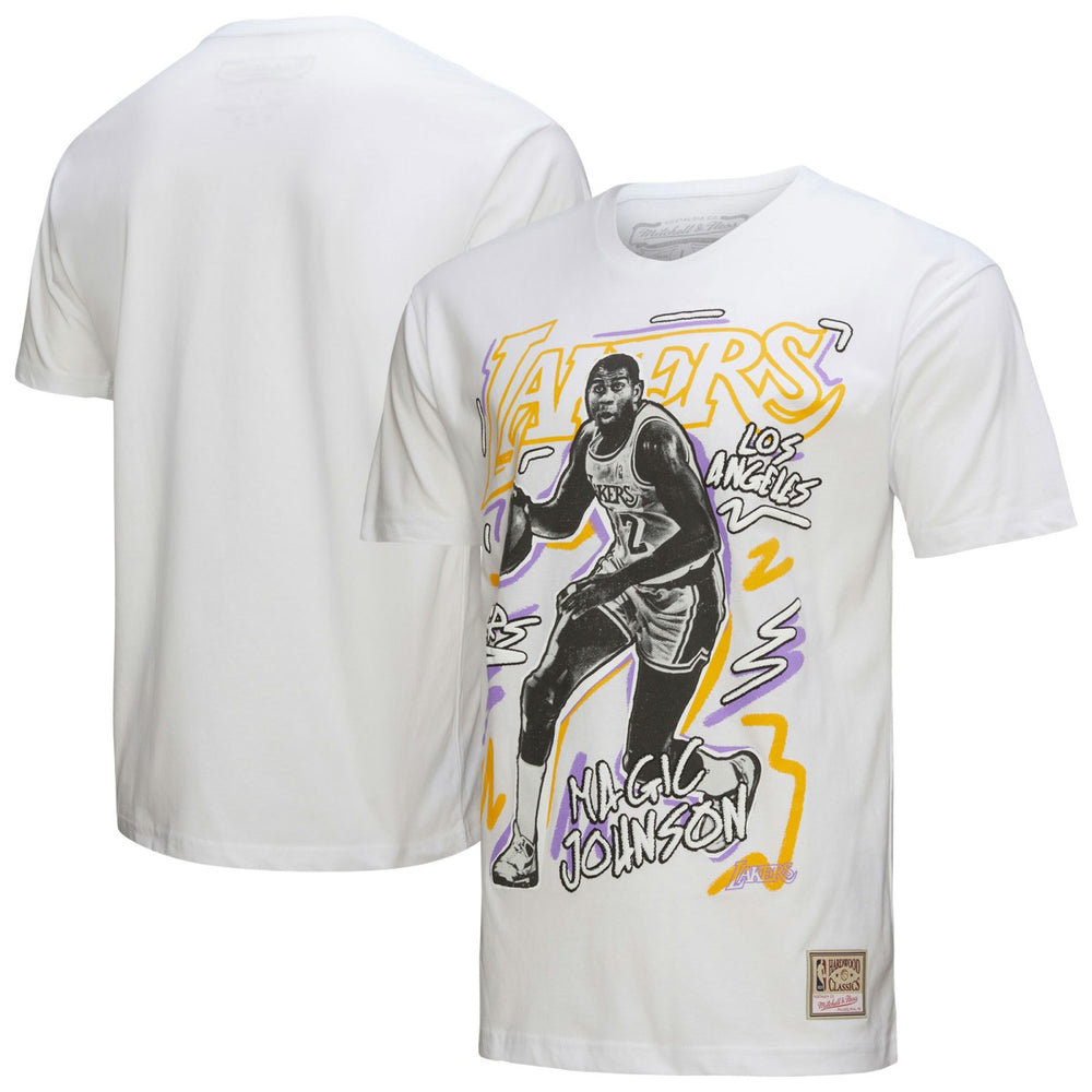 Mitchell & Ness - Magic Johnson Los Angeles Lakers Hardwood Classics Chalked Up T-Shirt - White