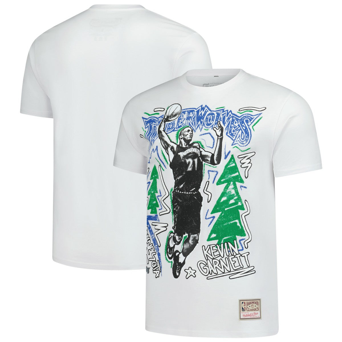 Mitchell & Ness - Kevin Garnett Minnesota Timberwolves Hardwood Classics Chalked Up T-Shirt - White