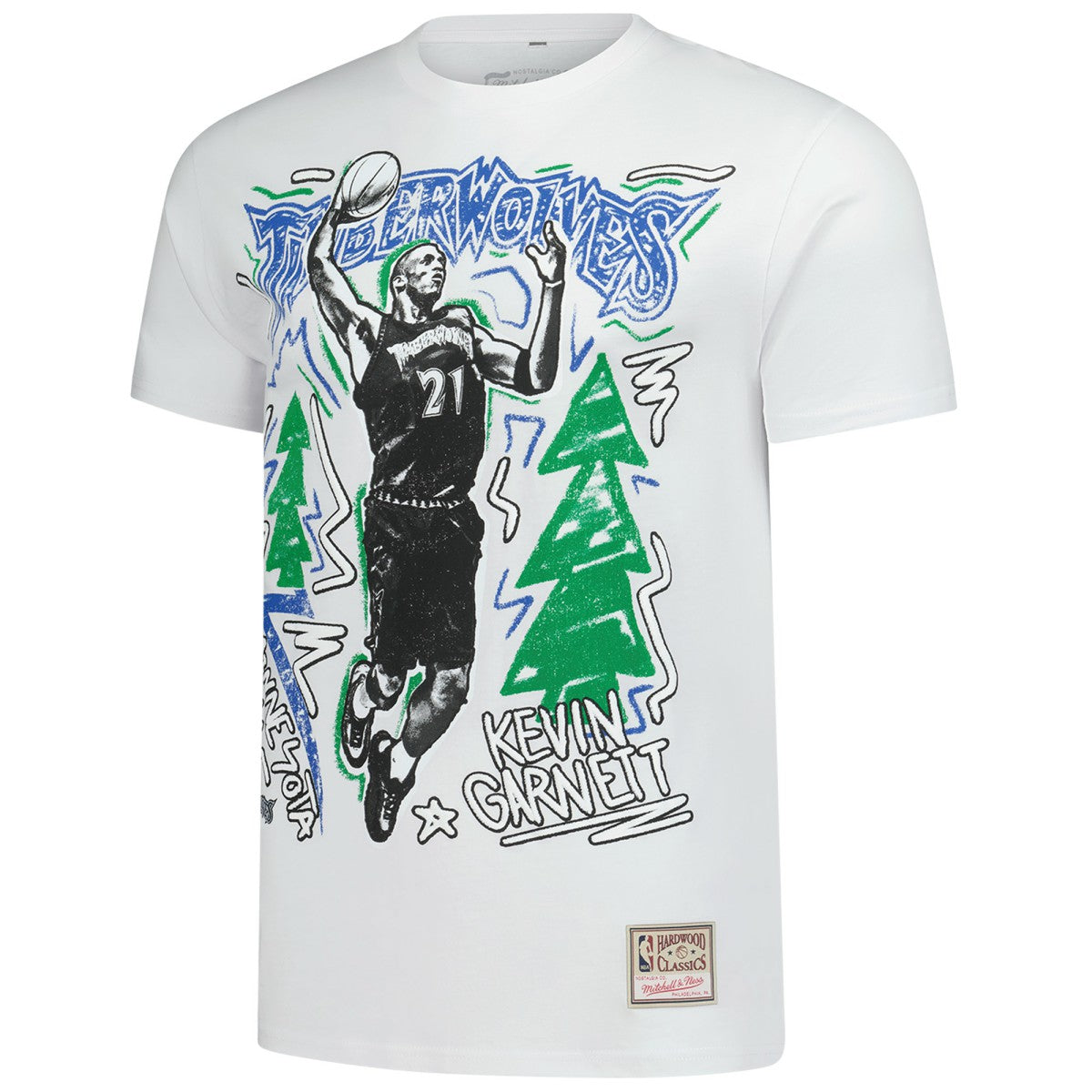 Mitchell & Ness - Kevin Garnett Minnesota Timberwolves Hardwood Classics Chalked Up T-Shirt - White