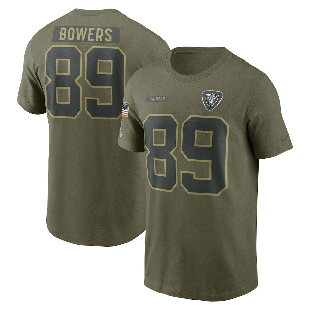 Brock Bowers Las Vegas Raiders 2025 Salute to Service Name & Number T-Shirt Olive - Nike