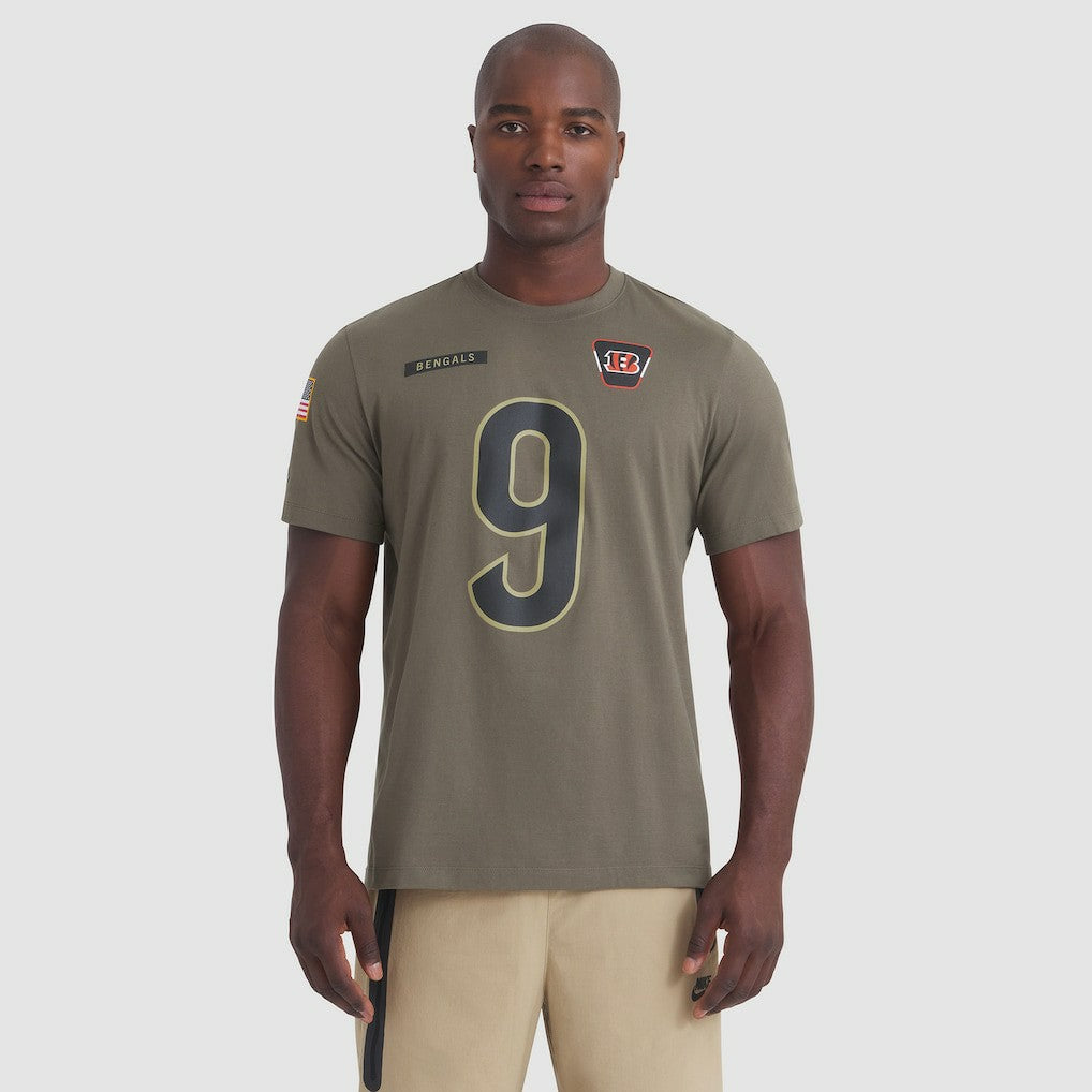 Joe Burrow Cincinnati Bengals 2025 Salute to Service Name & Number T-Shirt Olive - Nike