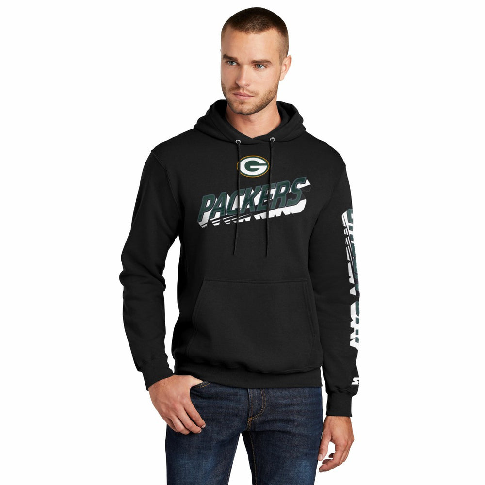 Green Bay Packers Starter Wordmark Logo Pullover Hoodie Black - NFL