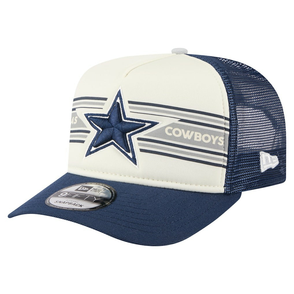 Dallas Cowboys New Era Youth Banner A-Frame 9FIFTY Trucker Snapback Hat Cream/Navy - NFL