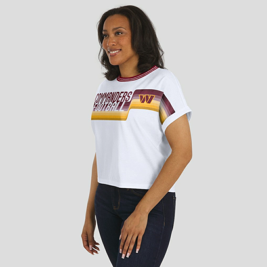 Washington Commanders WEAR by Erin Andrews Women's Cropped Center Stripe Dolman T-Shirt White - NFL