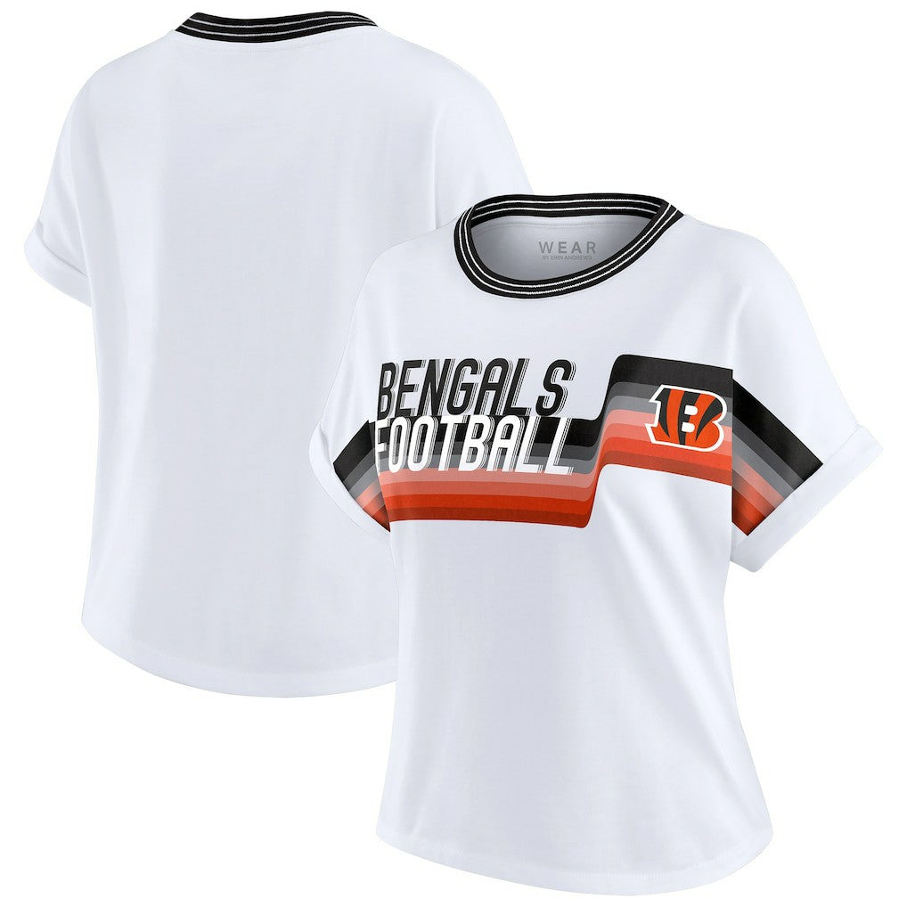Cincinnati Bengals WEAR by Erin Andrews Women's Cropped Center Stripe Dolman T-Shirt White - NFL