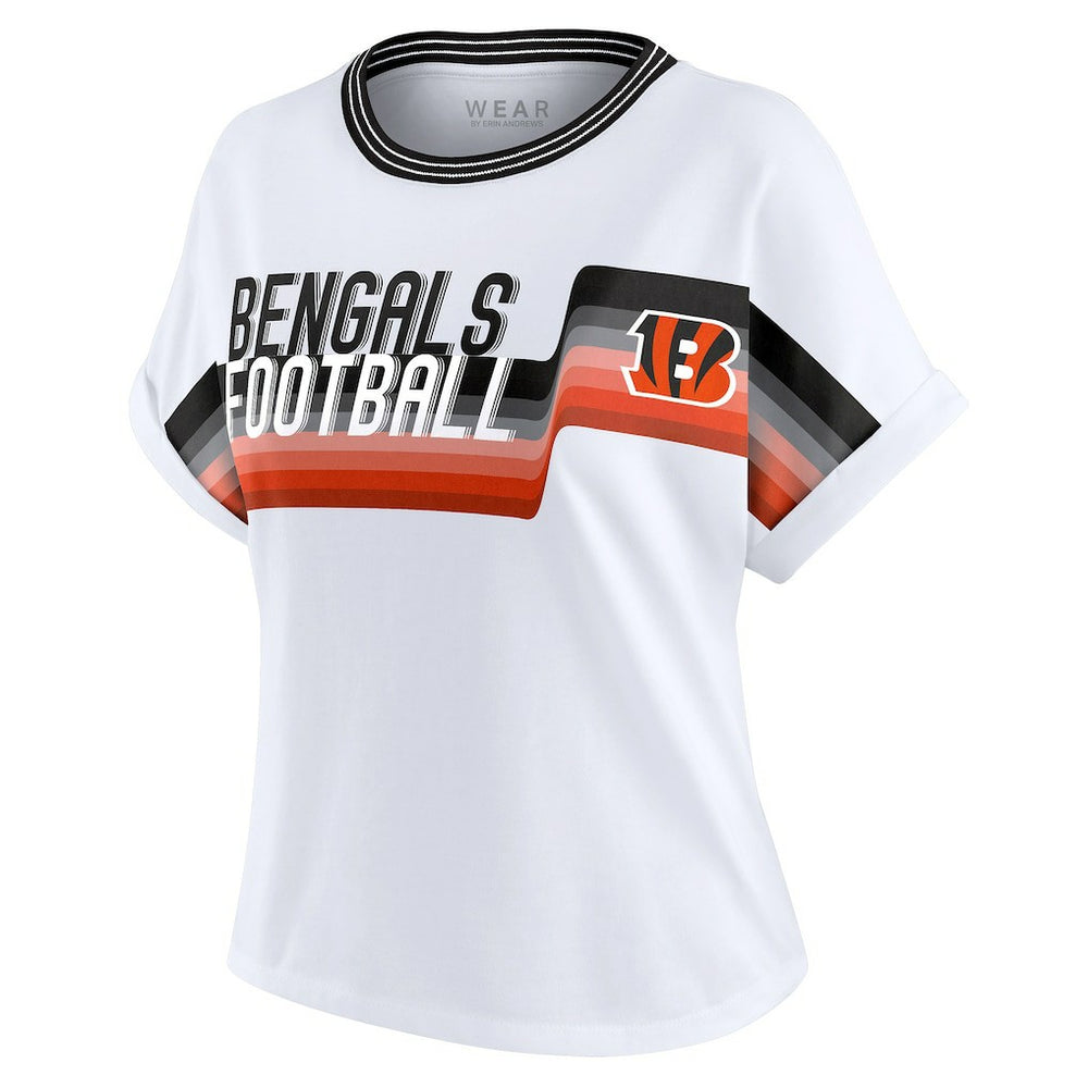 Cincinnati Bengals WEAR by Erin Andrews Women's Cropped Center Stripe Dolman T-Shirt White - NFL