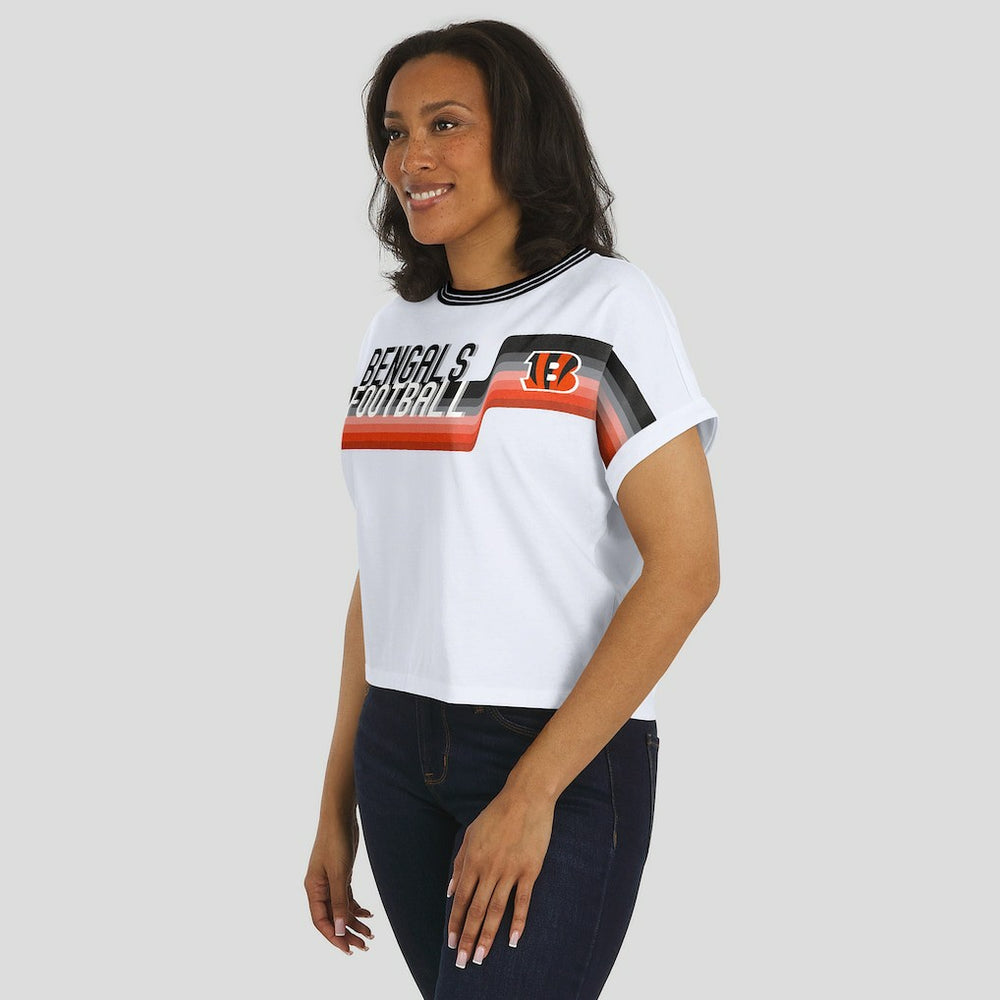Cincinnati Bengals WEAR by Erin Andrews Women's Cropped Center Stripe Dolman T-Shirt White - NFL