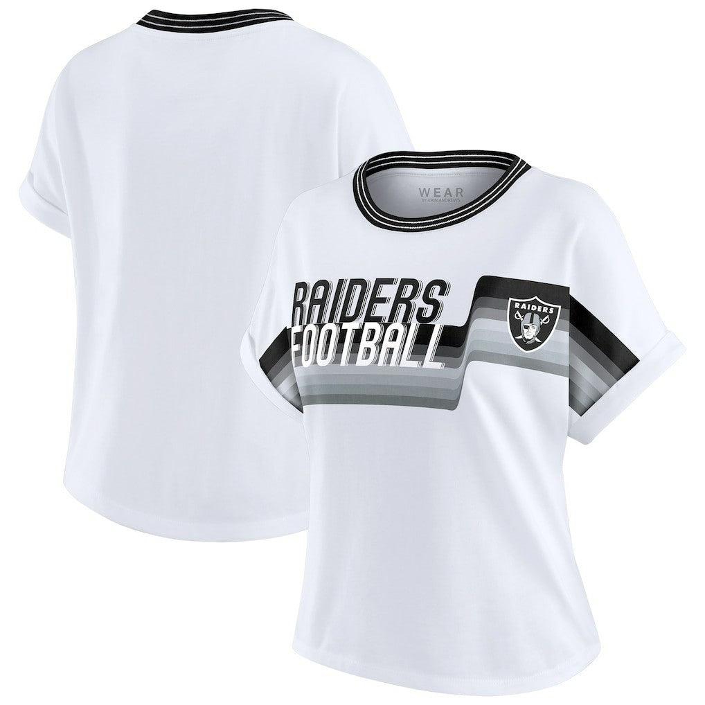 Las Vegas Raiders WEAR by Erin Andrews Women's Cropped Center Stripe Dolman T-Shirt White - NFL