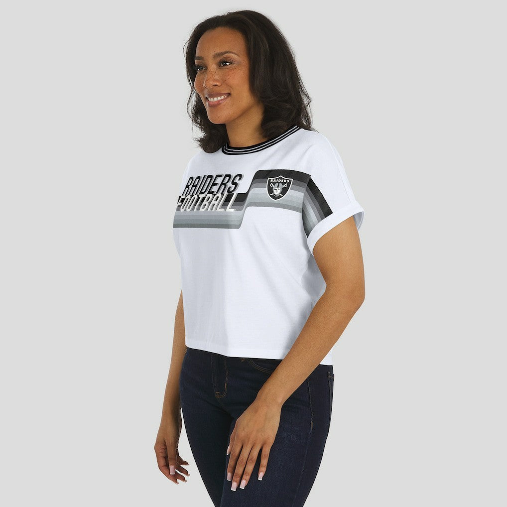 Las Vegas Raiders WEAR by Erin Andrews Women's Cropped Center Stripe Dolman T-Shirt White - NFL