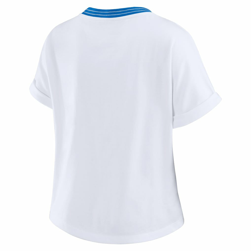 Los Angeles Chargers WEAR by Erin Andrews Women's Cropped Center Stripe Dolman T-Shirt White - NFL