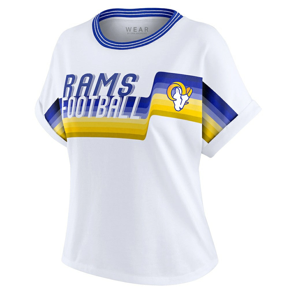 Los Angeles Rams WEAR by Erin Andrews Women's Cropped Center Stripe Dolman T-Shirt White - NFL