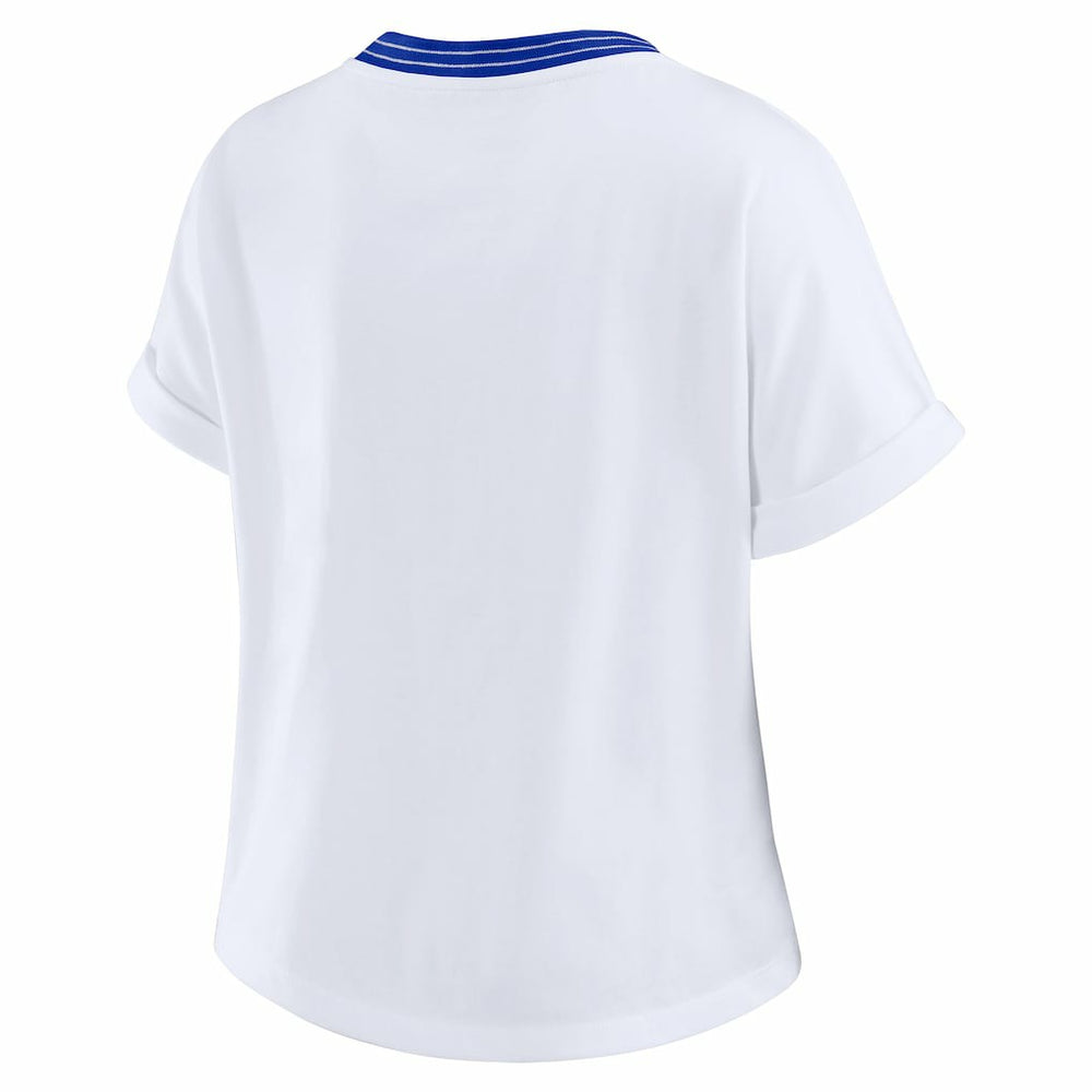 Los Angeles Rams WEAR by Erin Andrews Women's Cropped Center Stripe Dolman T-Shirt White - NFL