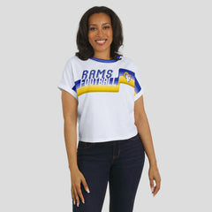 Los Angeles Rams WEAR by Erin Andrews Women's Cropped Center Stripe Dolman T-Shirt White - NFL