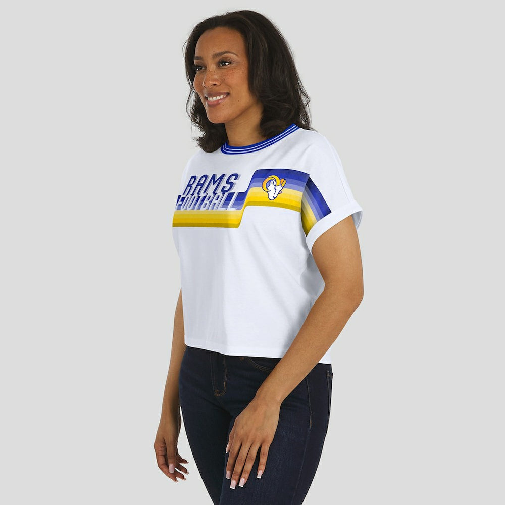 Los Angeles Rams WEAR by Erin Andrews Women's Cropped Center Stripe Dolman T-Shirt White - NFL