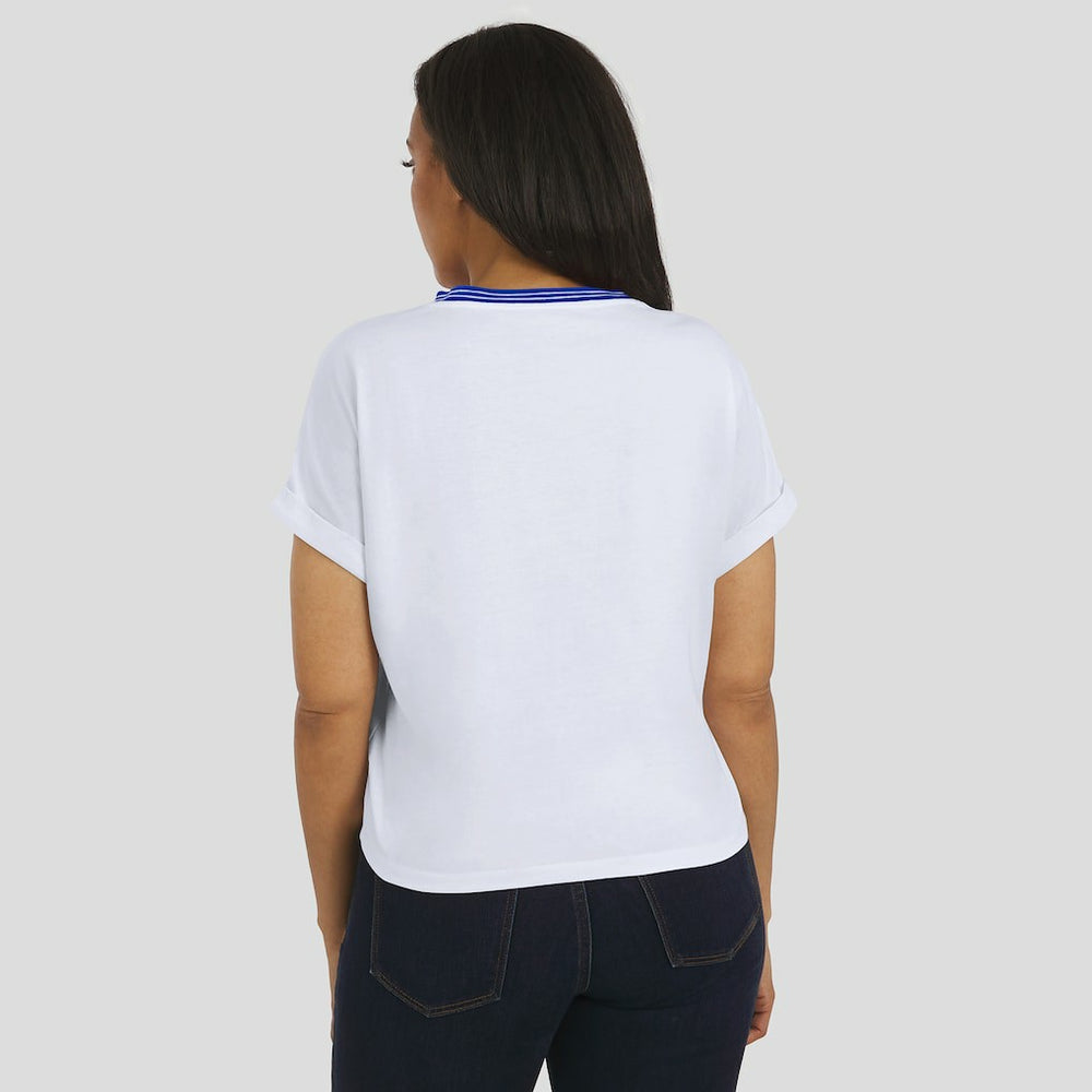 Los Angeles Rams WEAR by Erin Andrews Women's Cropped Center Stripe Dolman T-Shirt White - NFL