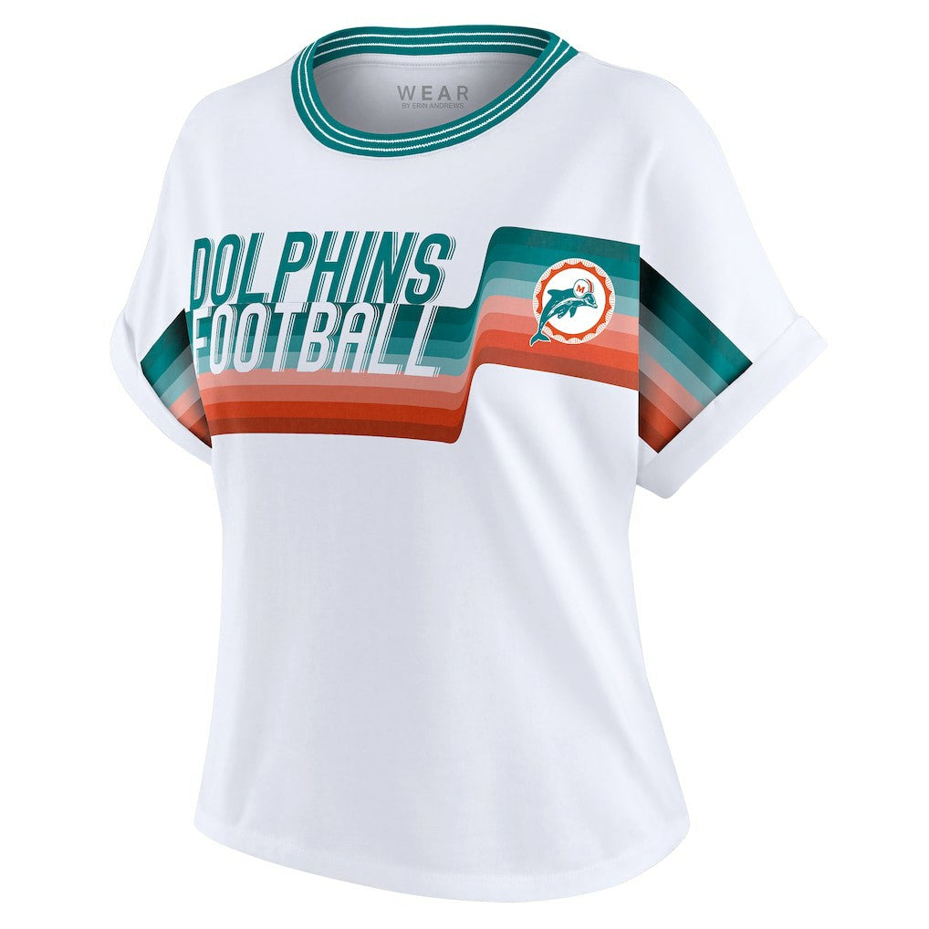 Miami Dolphins WEAR by Erin Andrews Women's Cropped Center Stripe Dolman T-Shirt White - NFL