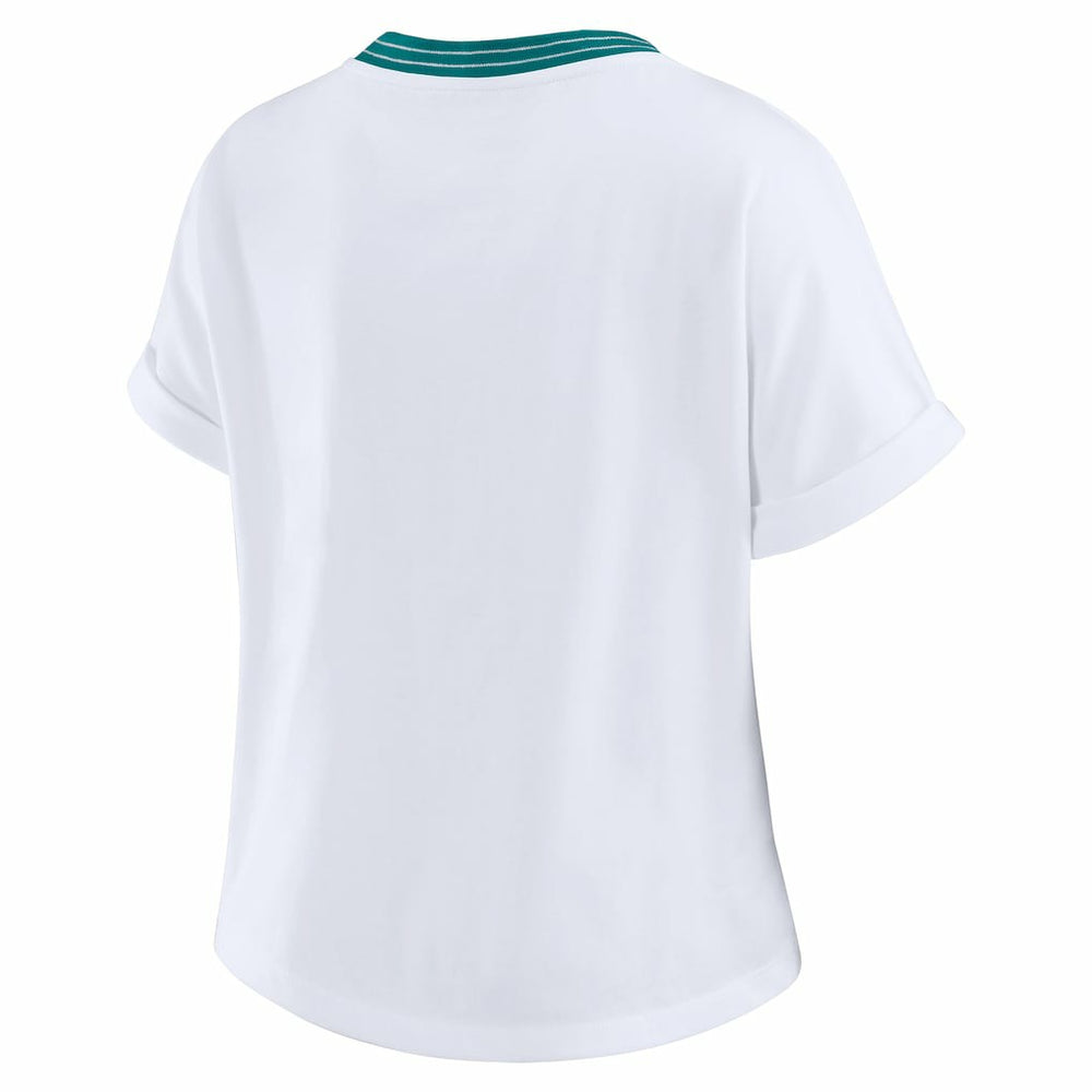 Miami Dolphins WEAR by Erin Andrews Women's Cropped Center Stripe Dolman T-Shirt White - NFL