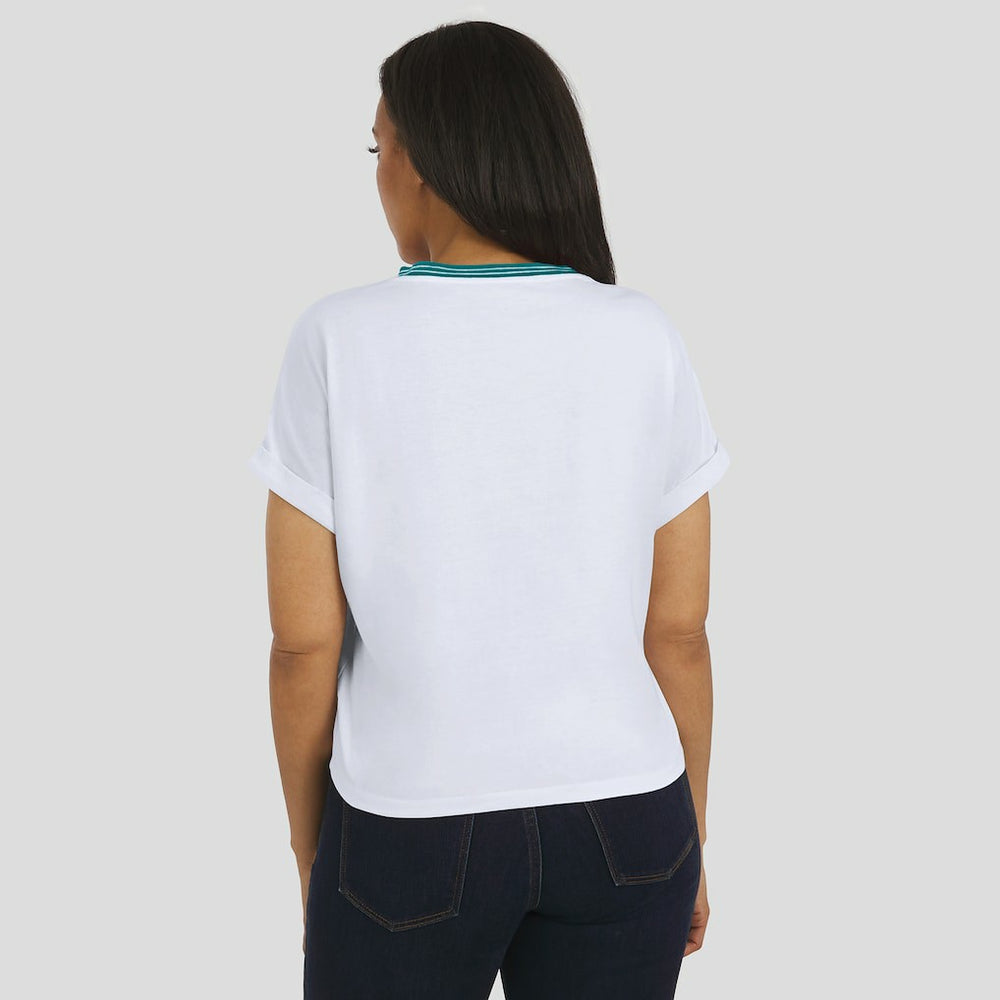 Miami Dolphins WEAR by Erin Andrews Women's Cropped Center Stripe Dolman T-Shirt White - NFL