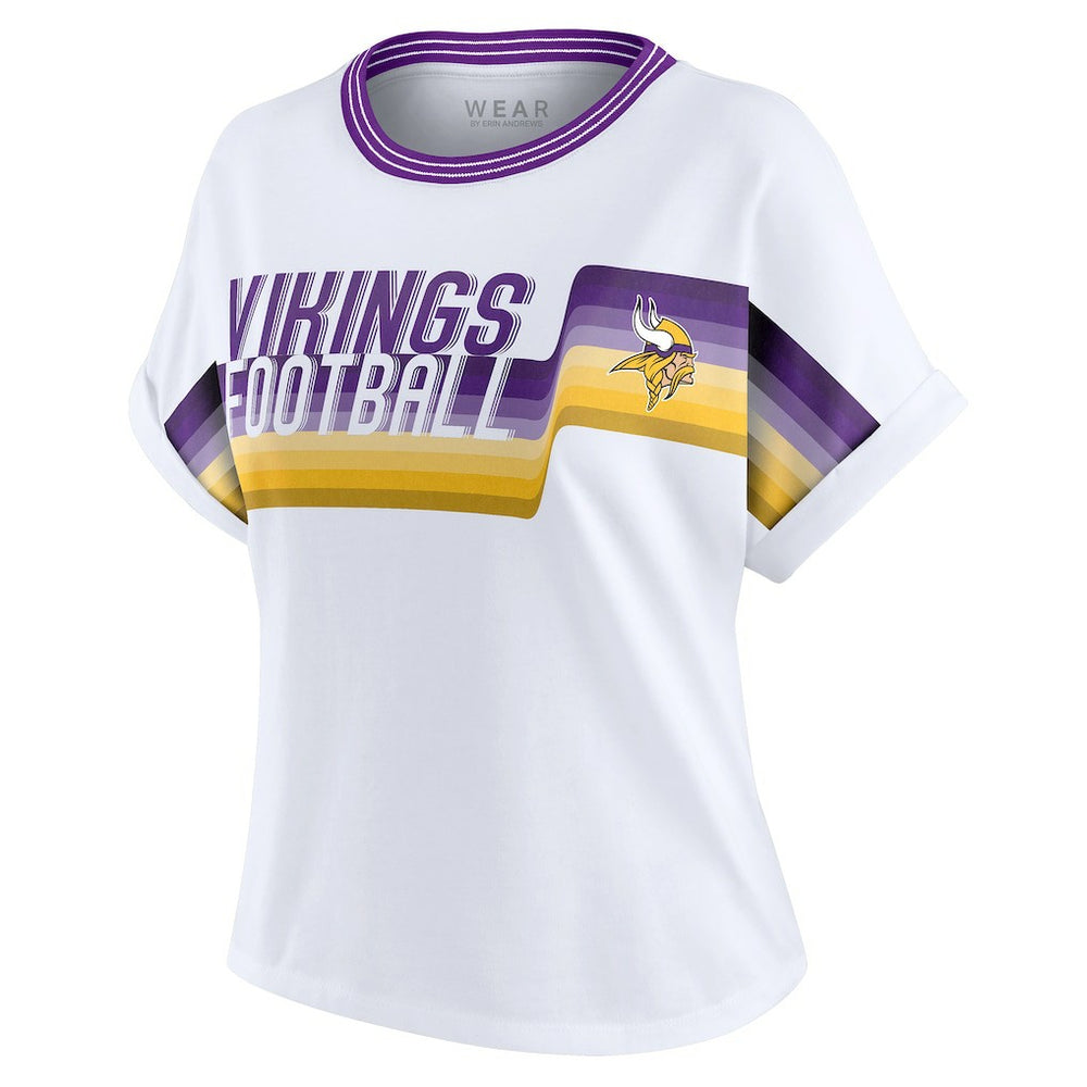 Minnesota Vikings WEAR by Erin Andrews Women's Cropped Center Stripe Dolman T-Shirt White - NFL