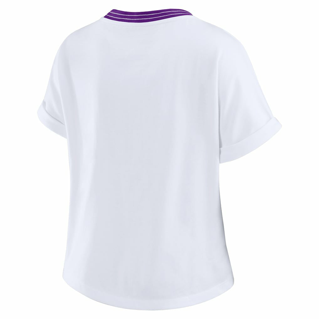 Minnesota Vikings WEAR by Erin Andrews Women's Cropped Center Stripe Dolman T-Shirt White - NFL