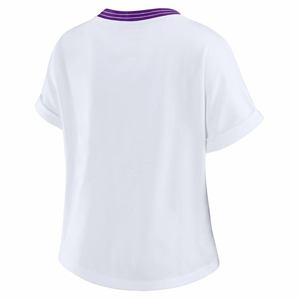 Minnesota Vikings WEAR by Erin Andrews Women's Cropped Center Stripe Dolman T-Shirt White - NFL