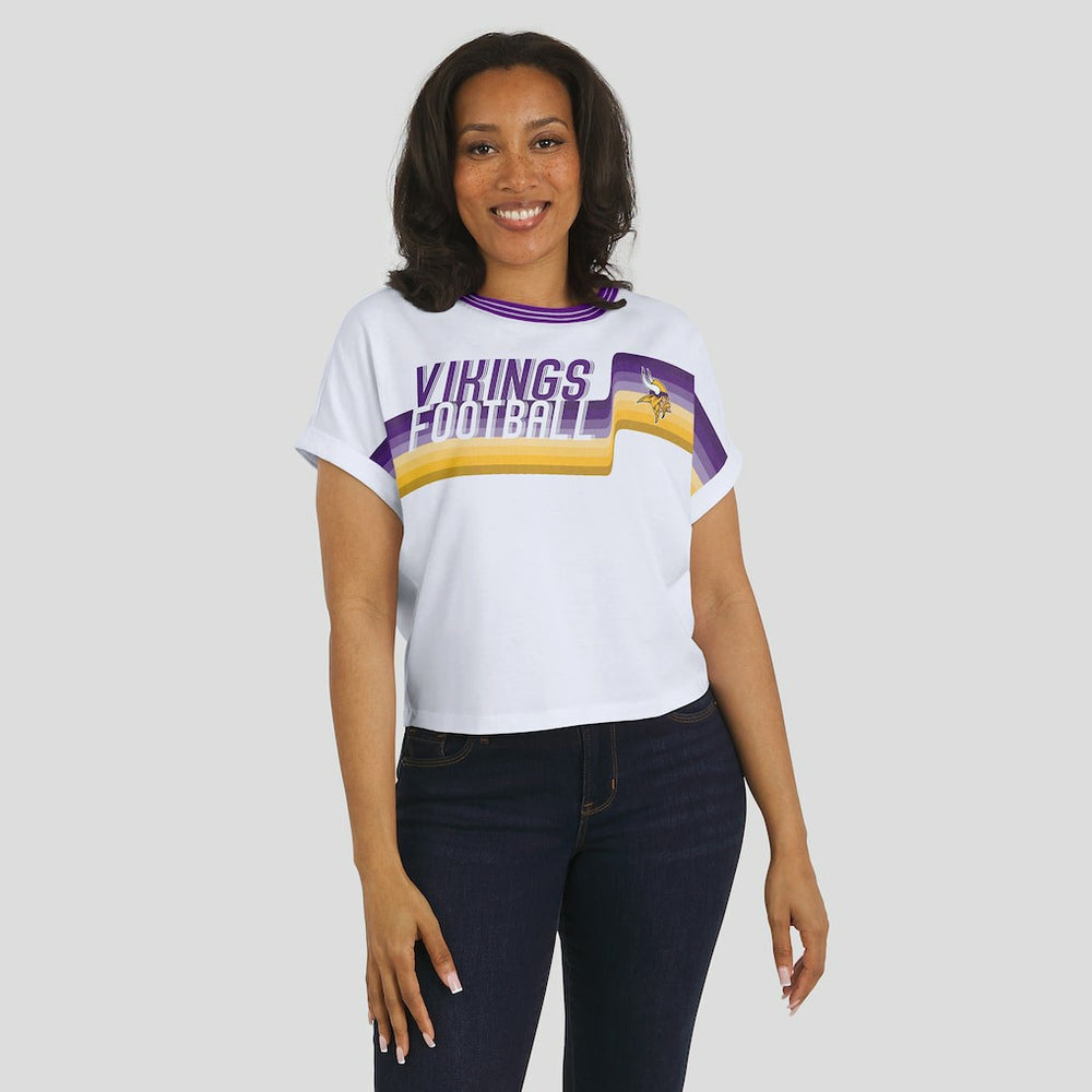 Minnesota Vikings WEAR by Erin Andrews Women's Cropped Center Stripe Dolman T-Shirt White - NFL