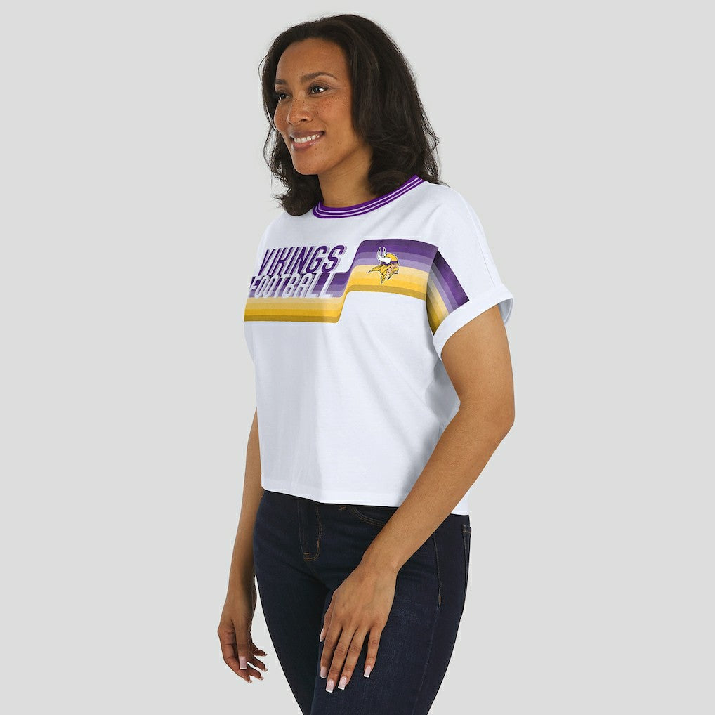 Minnesota Vikings WEAR by Erin Andrews Women's Cropped Center Stripe Dolman T-Shirt White - NFL