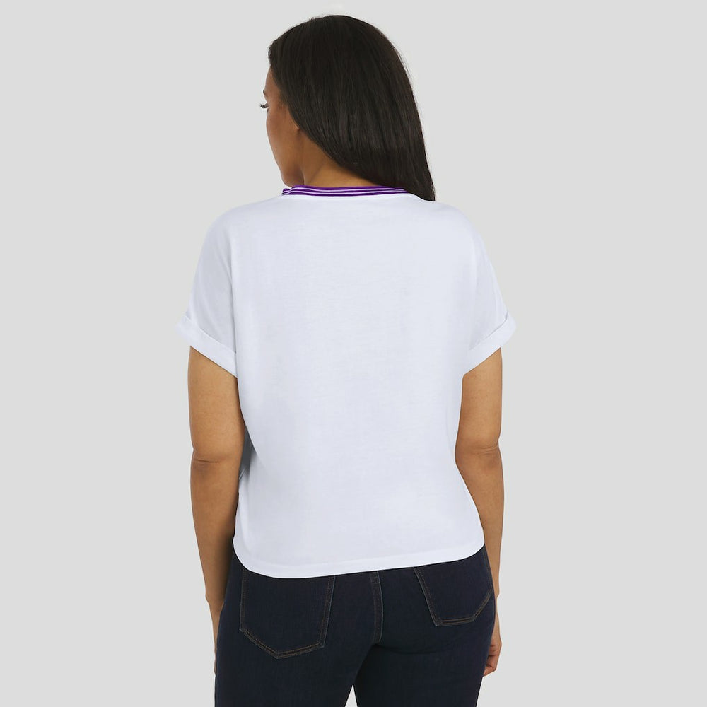 Minnesota Vikings WEAR by Erin Andrews Women's Cropped Center Stripe Dolman T-Shirt White - NFL