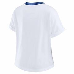 New England Patriots WEAR by Erin Andrews Women's Cropped Center Stripe Dolman T-Shirt White - NFL