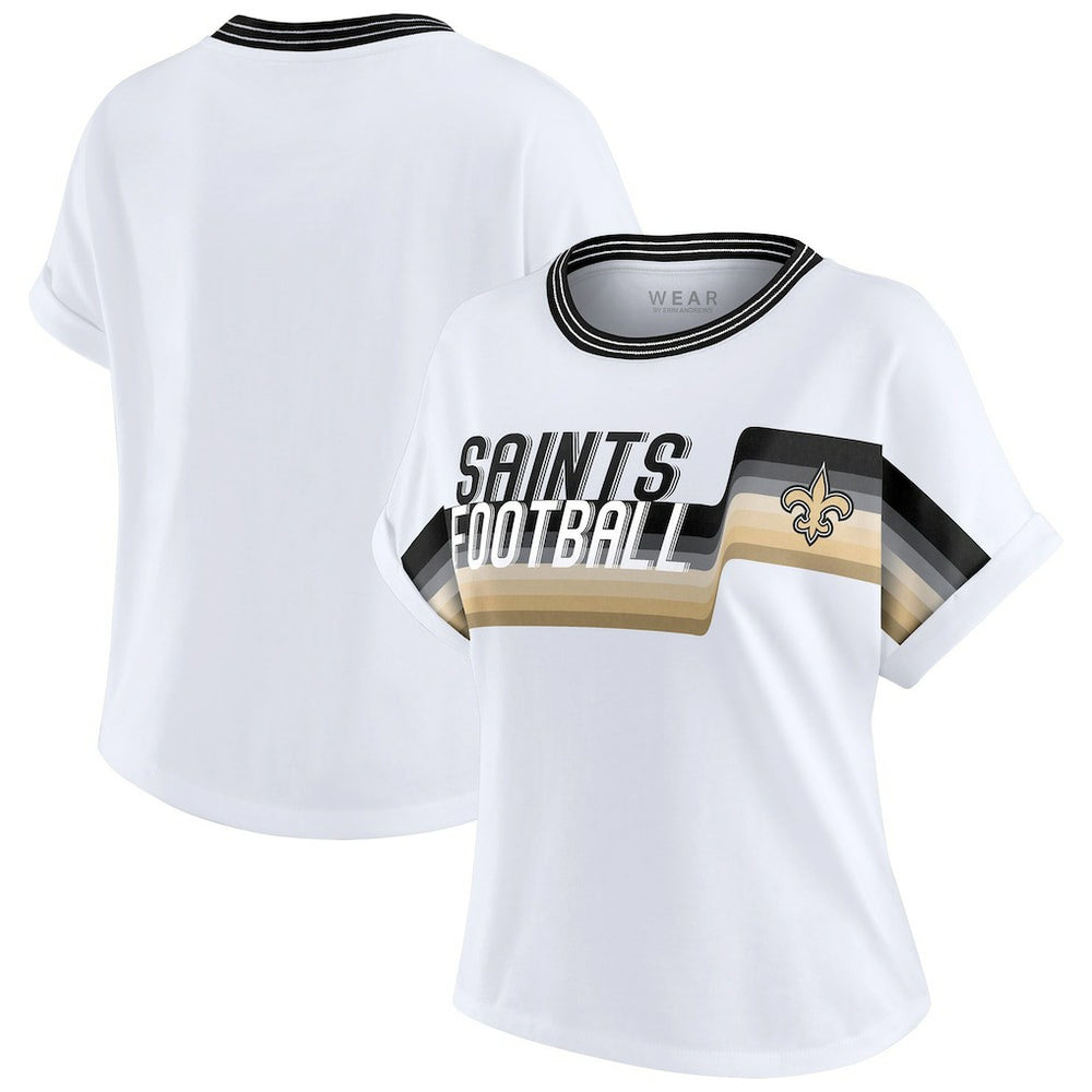 New Orleans Saints WEAR by Erin Andrews Women's Cropped Center Stripe Dolman T-Shirt White - NFL