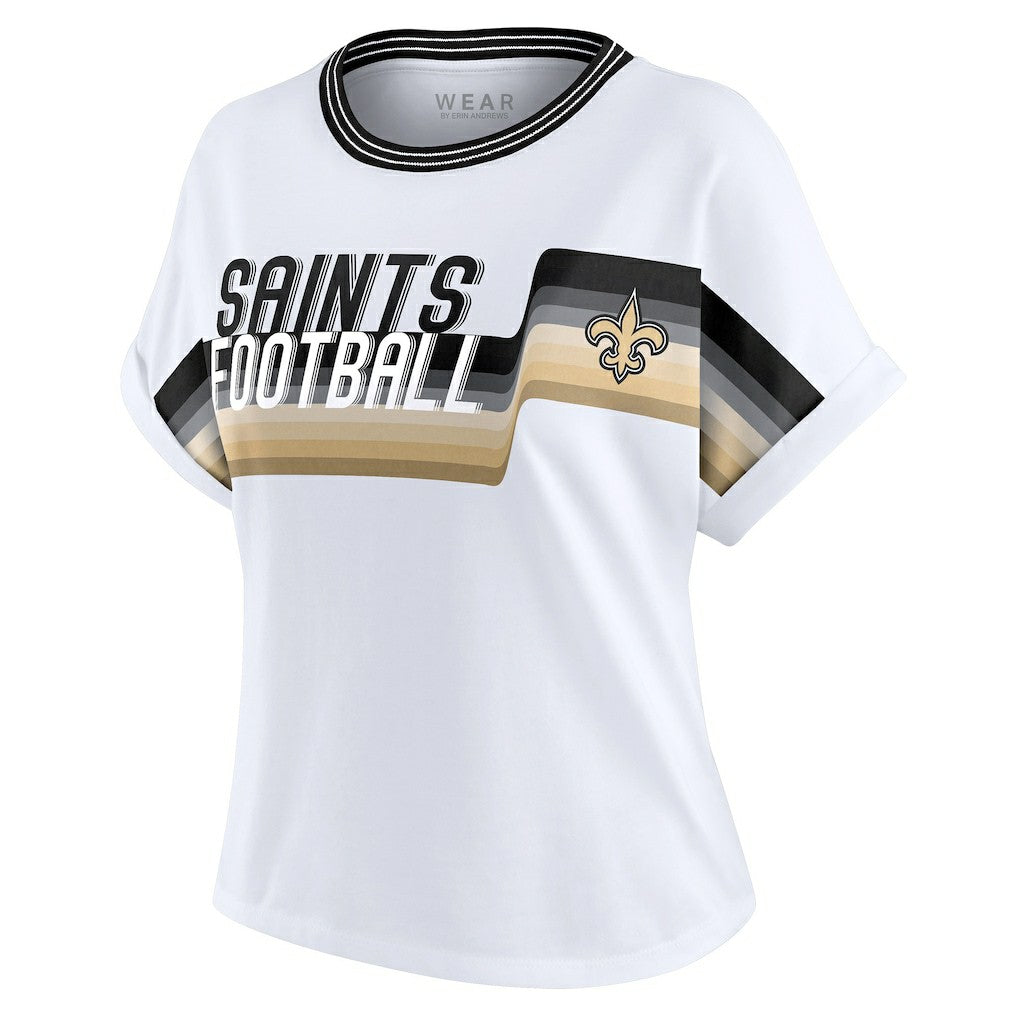 New Orleans Saints WEAR by Erin Andrews Women's Cropped Center Stripe Dolman T-Shirt White - NFL