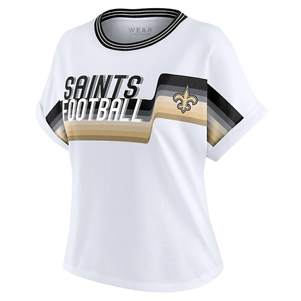 New Orleans Saints WEAR by Erin Andrews Women's Cropped Center Stripe Dolman T-Shirt White - NFL