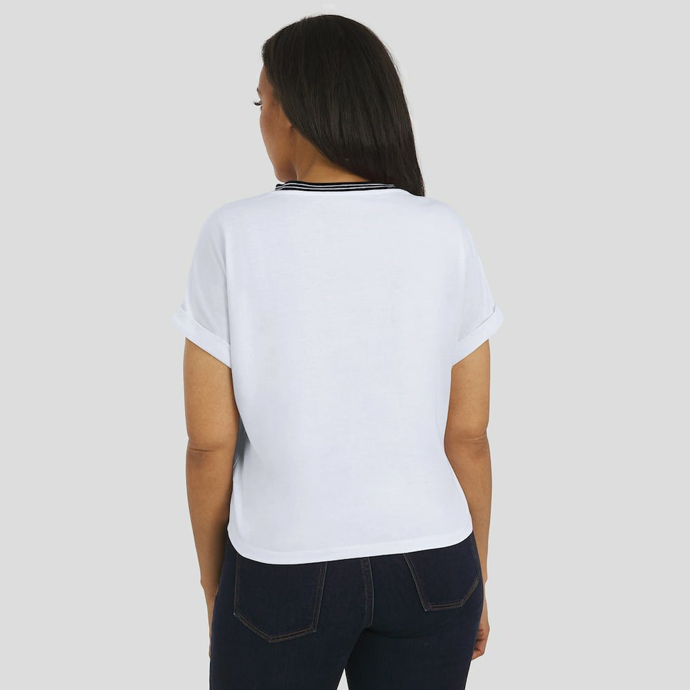 New Orleans Saints WEAR by Erin Andrews Women's Cropped Center Stripe Dolman T-Shirt White - NFL