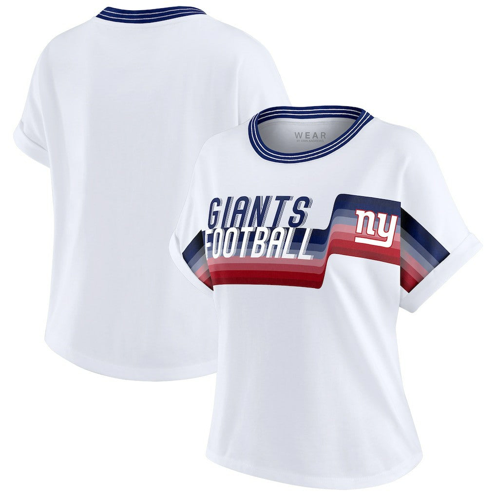 New York Giants WEAR by Erin Andrews Women's Cropped Center Stripe Dolman T-Shirt White - NFL