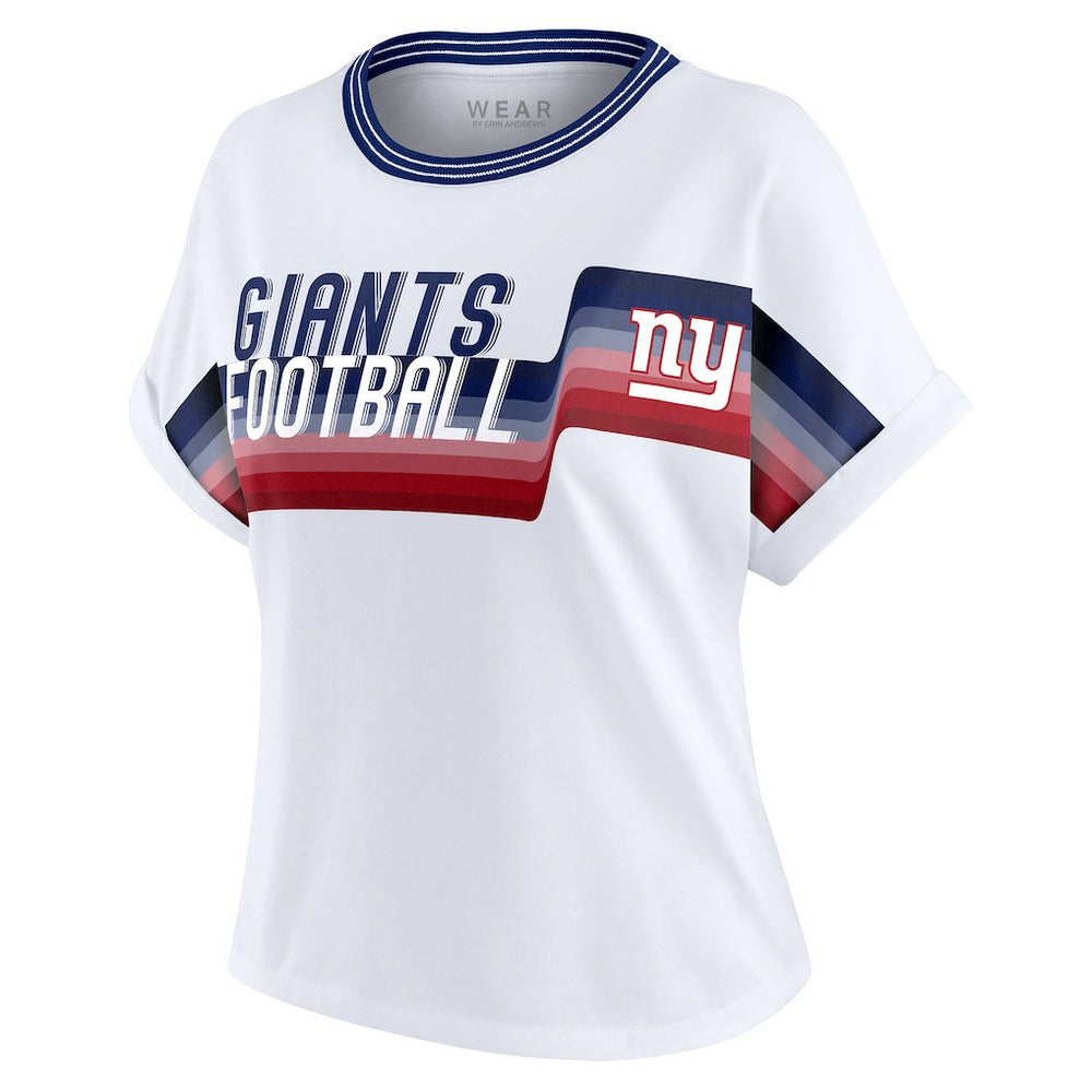 New York Giants WEAR by Erin Andrews Women's Cropped Center Stripe Dolman T-Shirt White - NFL