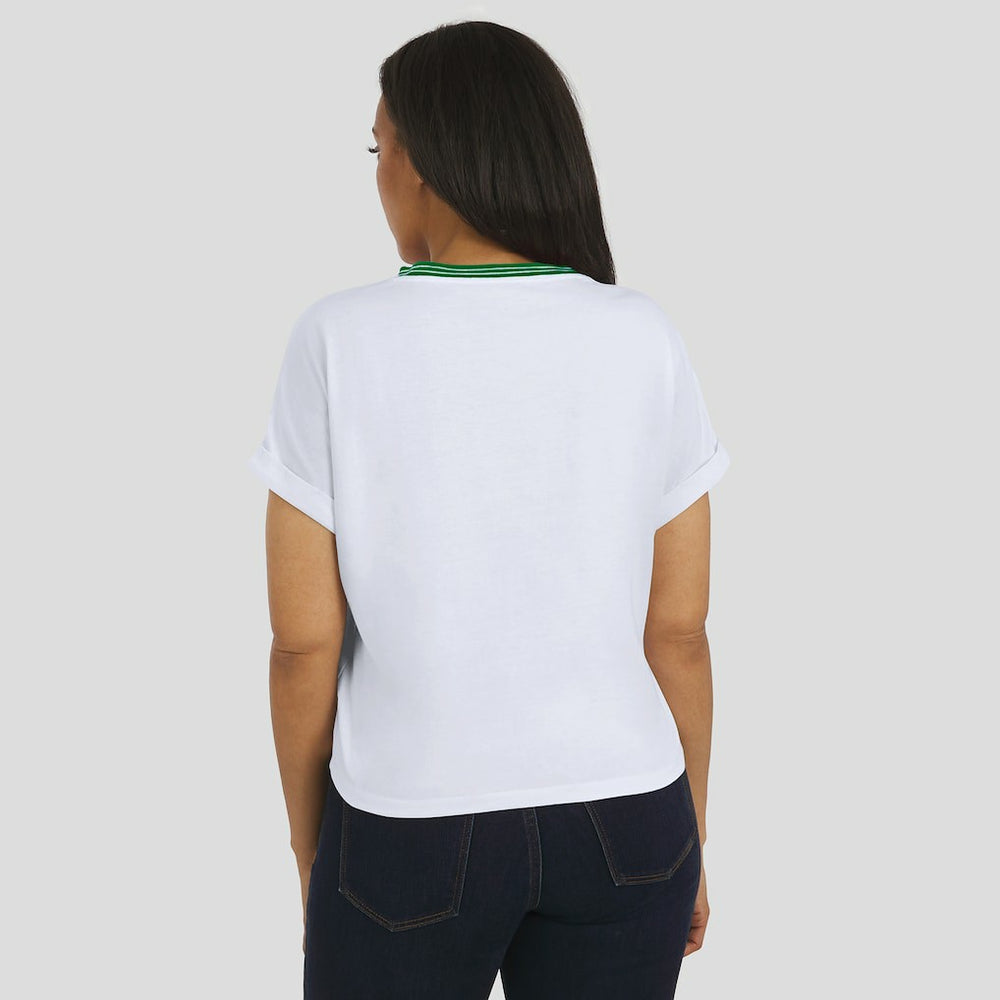 New York Jets WEAR by Erin Andrews Women's Cropped Center Stripe Dolman T-Shirt White - NFL