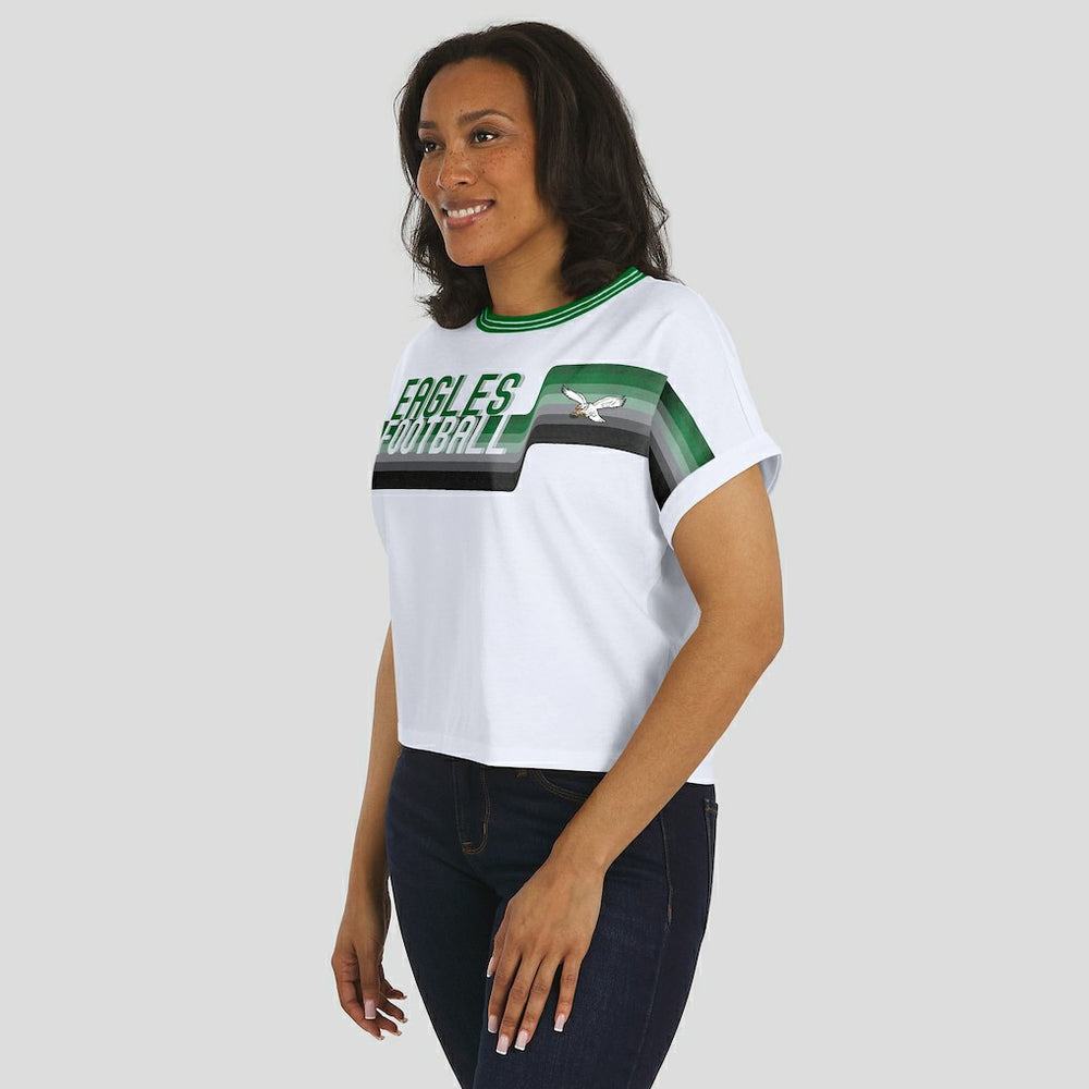 Philadelphia Eagles WEAR by Erin Andrews Women's Cropped Center Stripe Dolman T-Shirt White - NFL