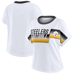 Pittsburgh Steelers WEAR by Erin Andrews Women's Cropped Center Stripe Dolman T-Shirt White - NFL