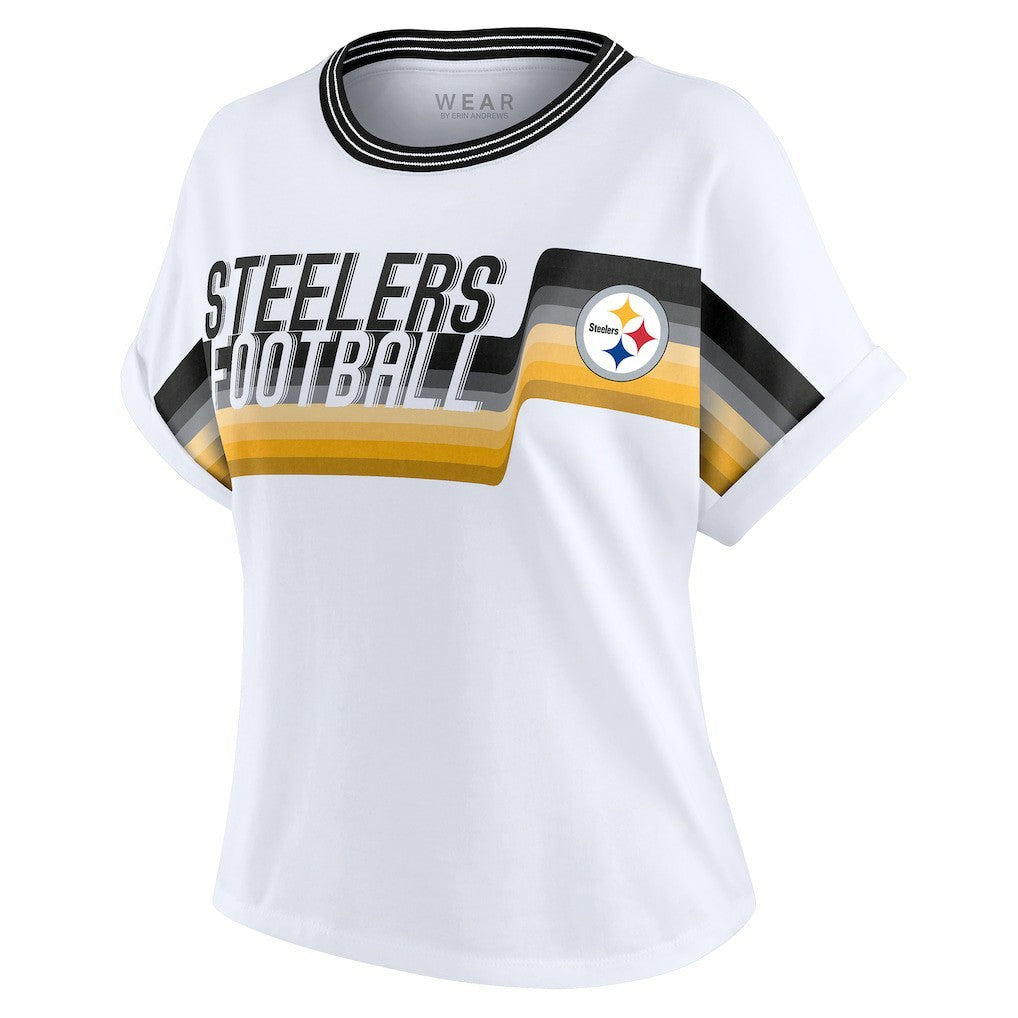 Pittsburgh Steelers WEAR by Erin Andrews Women's Cropped Center Stripe Dolman T-Shirt White - NFL
