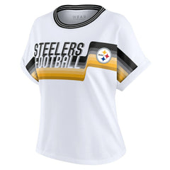 Pittsburgh Steelers WEAR by Erin Andrews Women's Cropped Center Stripe Dolman T-Shirt White - NFL