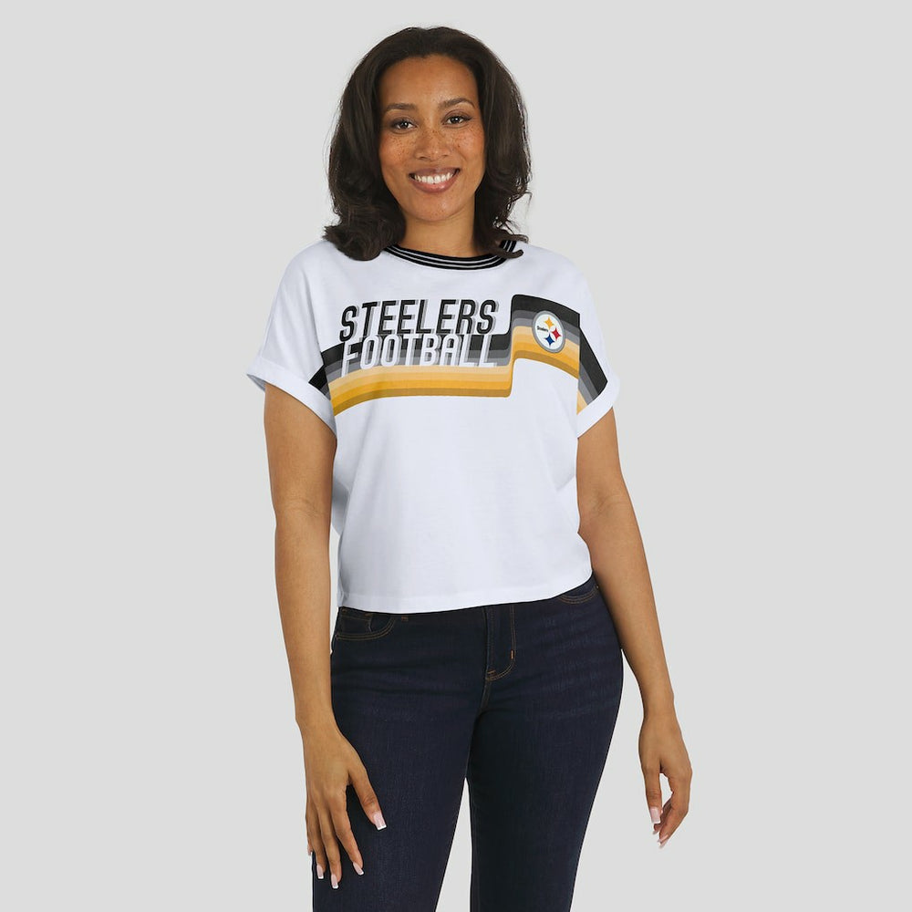 Pittsburgh Steelers WEAR by Erin Andrews Women's Cropped Center Stripe Dolman T-Shirt White - NFL
