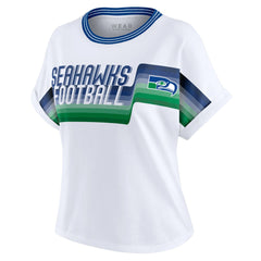 Seattle Seahawks WEAR by Erin Andrews Women's Cropped Center Stripe Dolman T-Shirt White - NFL